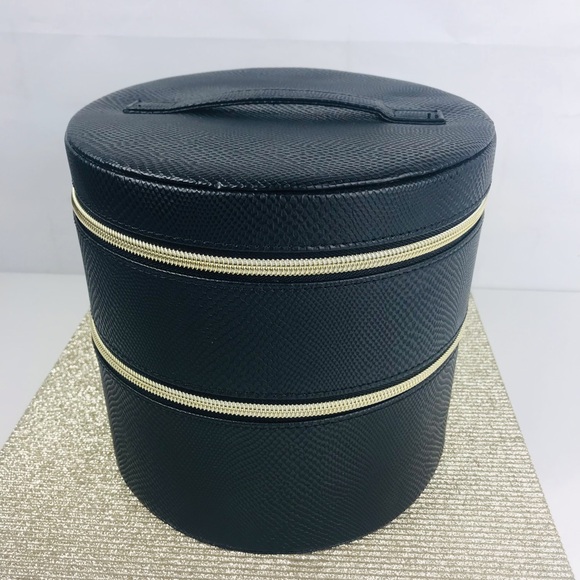 Lancôme:Black Round Travel Case with Gold Zippers two tier - Picture 1 of 4